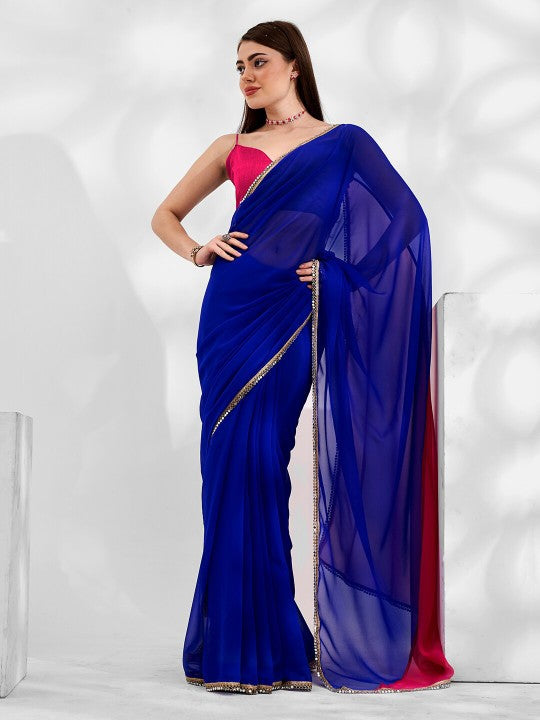 Colorblocked Gotta Patti Border Pure Georgette Saree