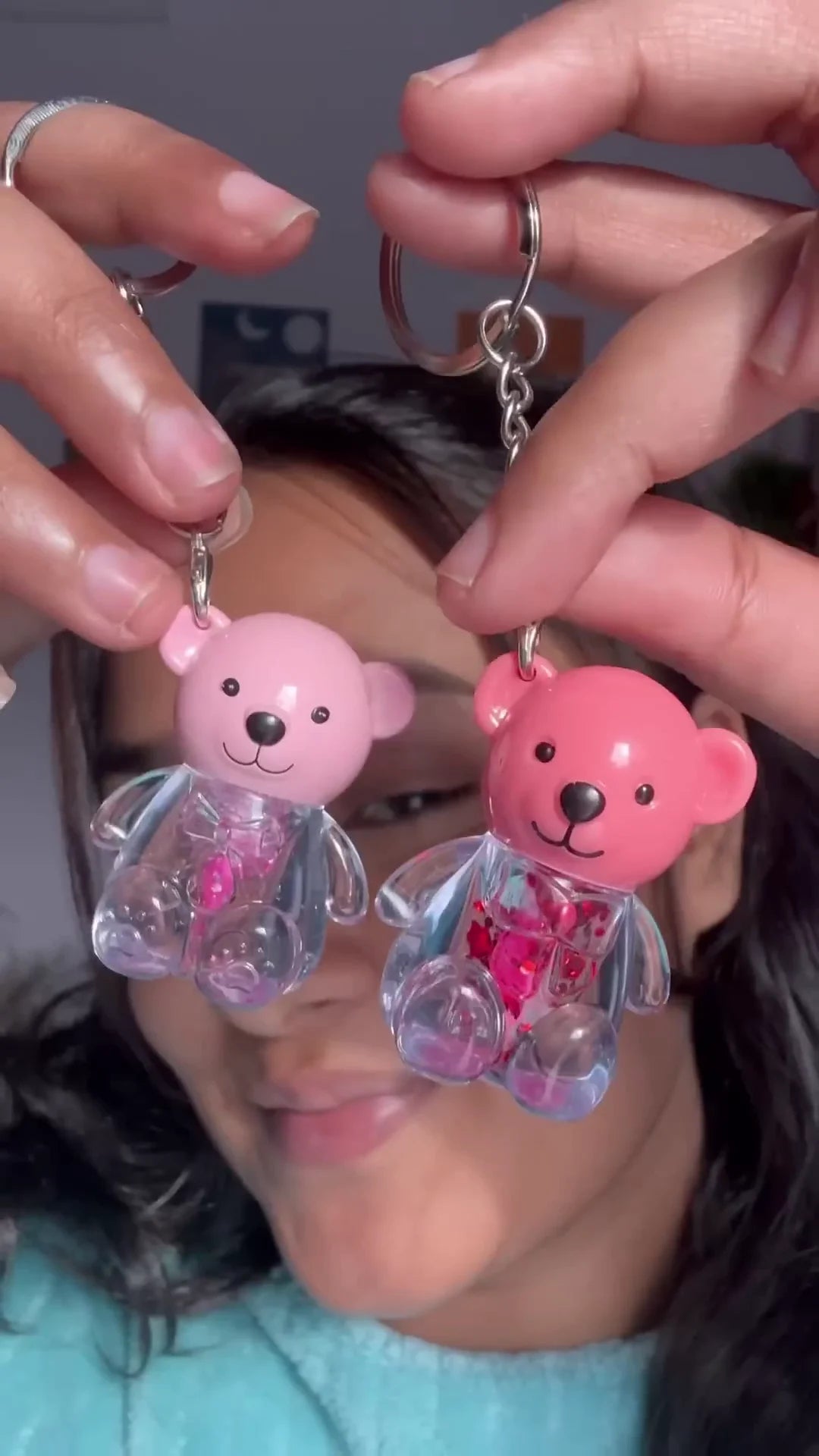 Cute Teddy Bear-Themed Makeup Set: 4-Color Cream Blusher Palette with Matching Pink Glitter Bear Keychain Lip Oils