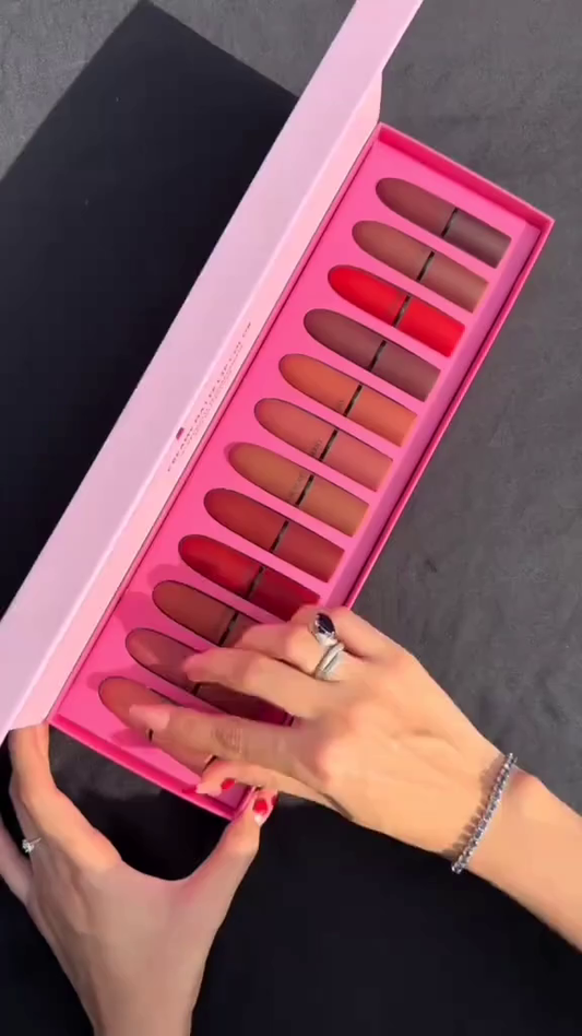 Luxury 12-Piece Matte Lipstick Set with Long Lasting Waterproof and Non-Transfer Formula, Richly Pigmented Nude and Bold Shades for All Skin Tones, Smooth Velvet Finish Lip Makeup Gift Box