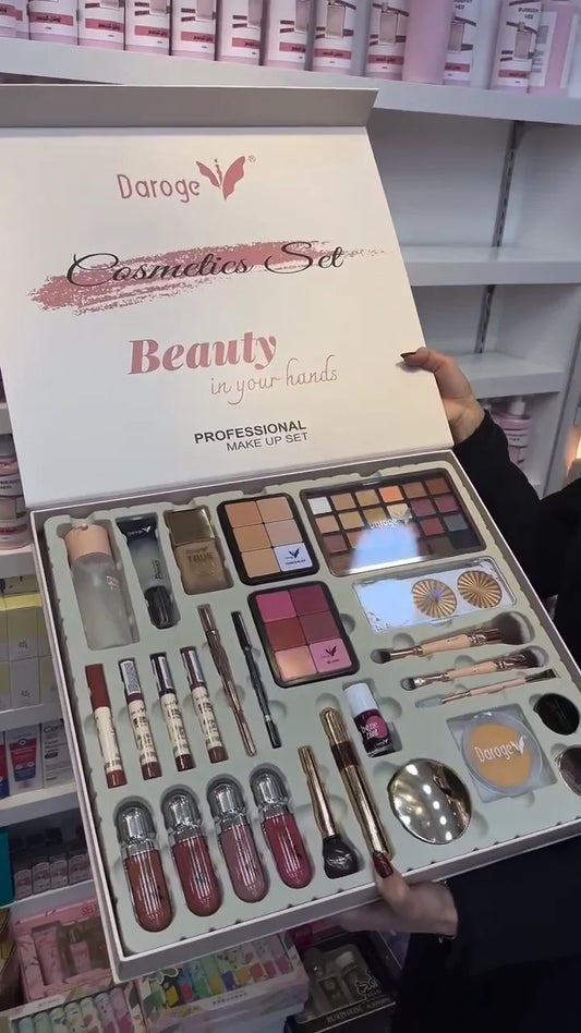 Professional All-in-One Makeup Kit with Eyeshadow Palette, Face Powder, Foundation, Blush, Lipsticks, Lip Gloss, Eyeliner, Mascara, Brushes and Beauty Essentials – Complete Cosmetic Gift Set for Daily, Party & Bridal Makeup