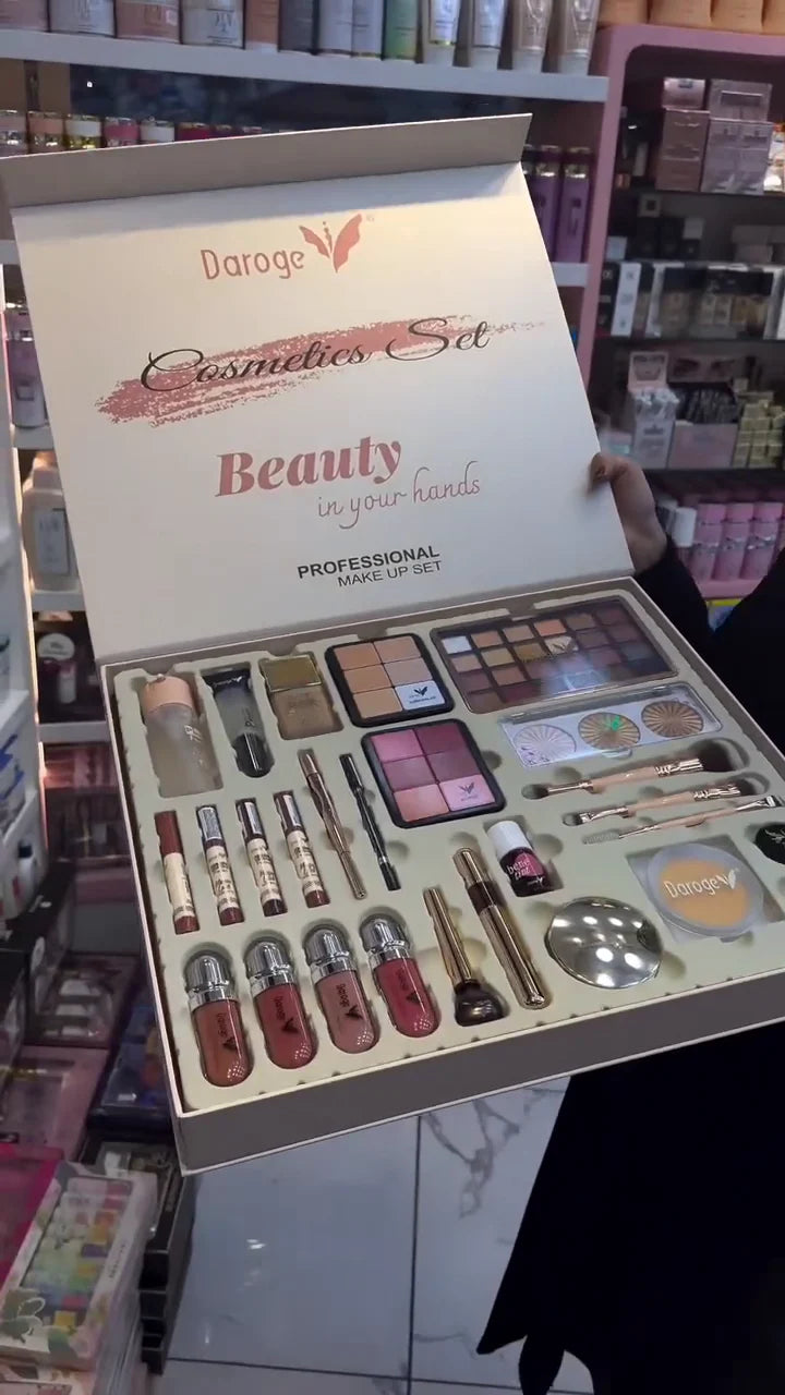 Professional All-in-One Makeup Kit with Eyeshadow Palette, Face Powder, Foundation, Blush, Lipsticks, Lip Gloss, Eyeliner, Mascara, Brushes and Beauty Essentials – Complete Cosmetic Gift Set for Daily, Party & Bridal Makeup