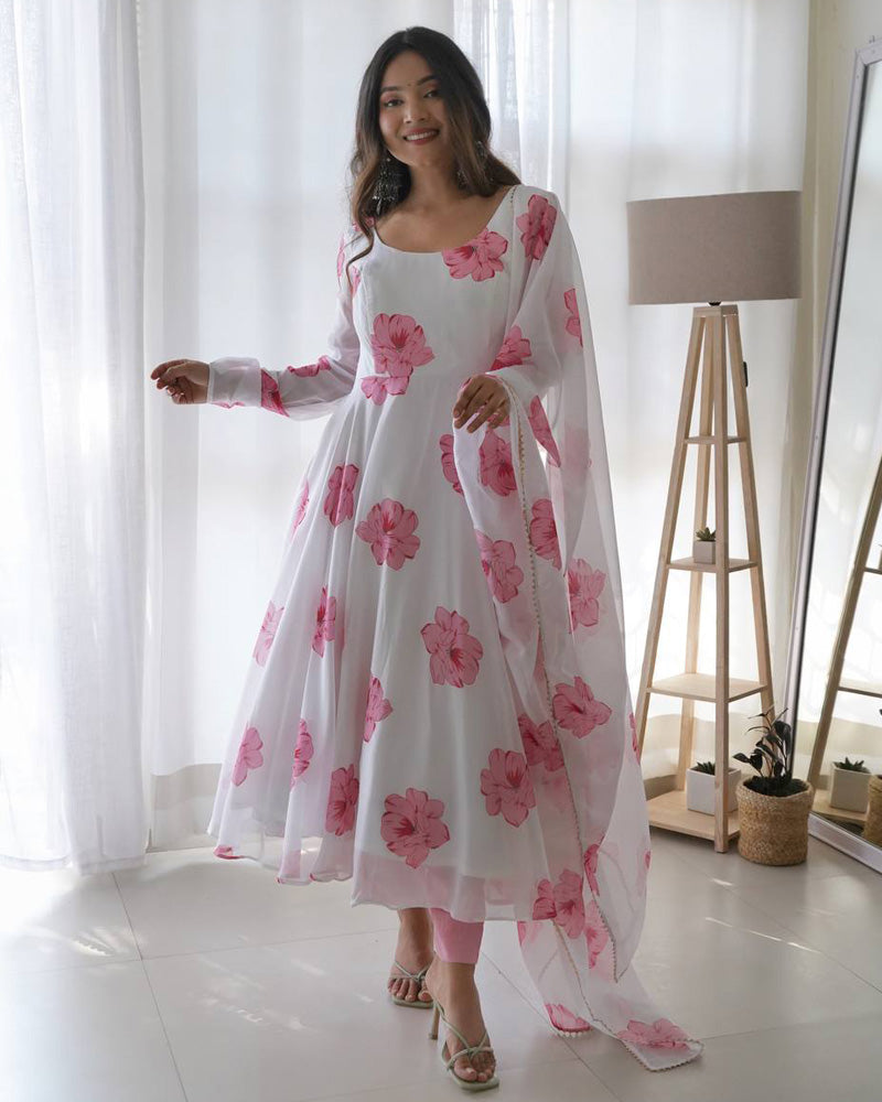White Rose Colour Three Piece Organza Tebby Anarkali Suit