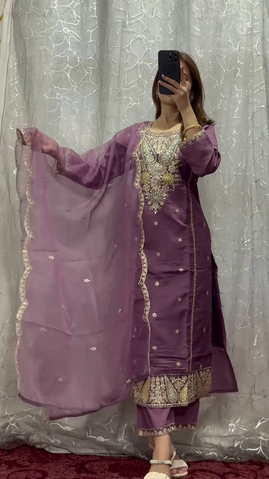 Elegant Purple Embroidered Dress with Matching Dupatta - Perfect for Special Occasions
