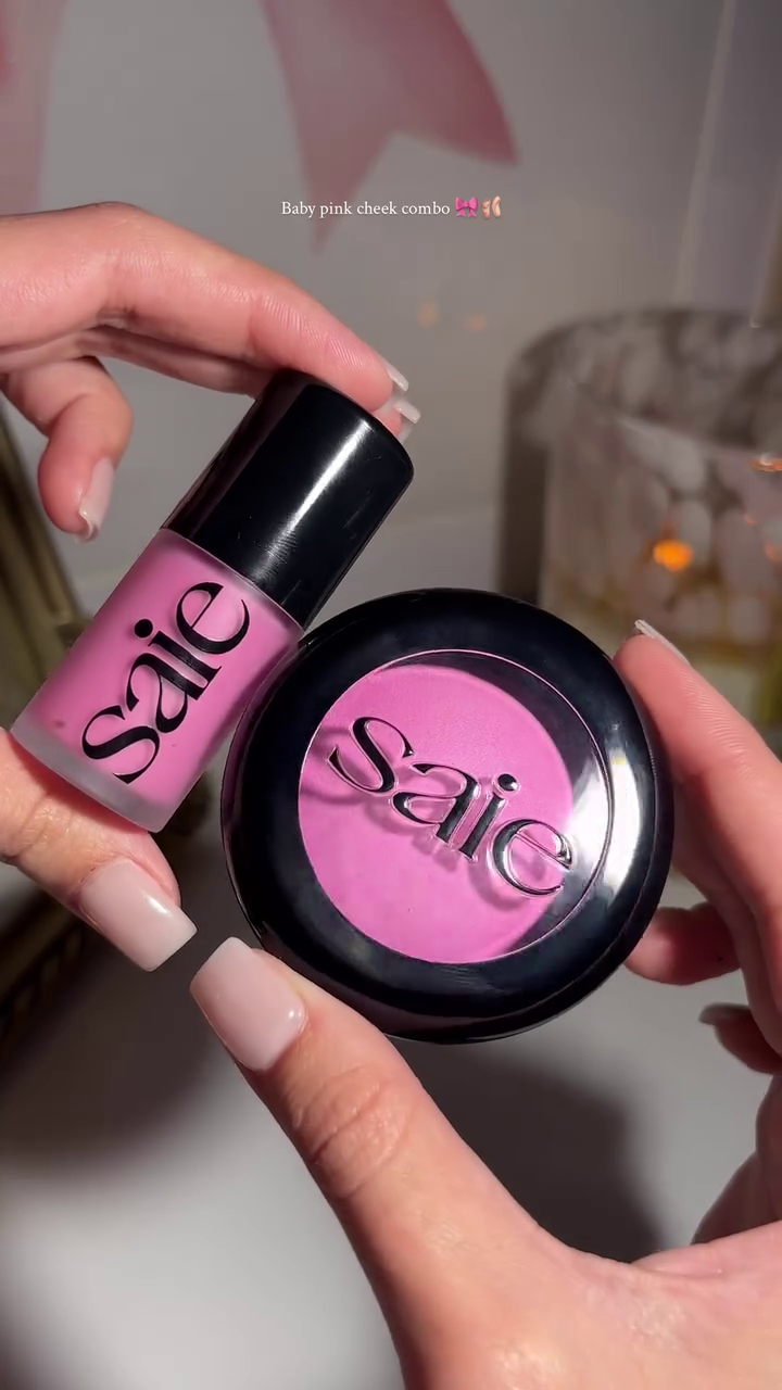 Saie Baby Pink Cheek Combo – Soft Pink Blush Stick and Powder for a Fresh, Rosy Glow
