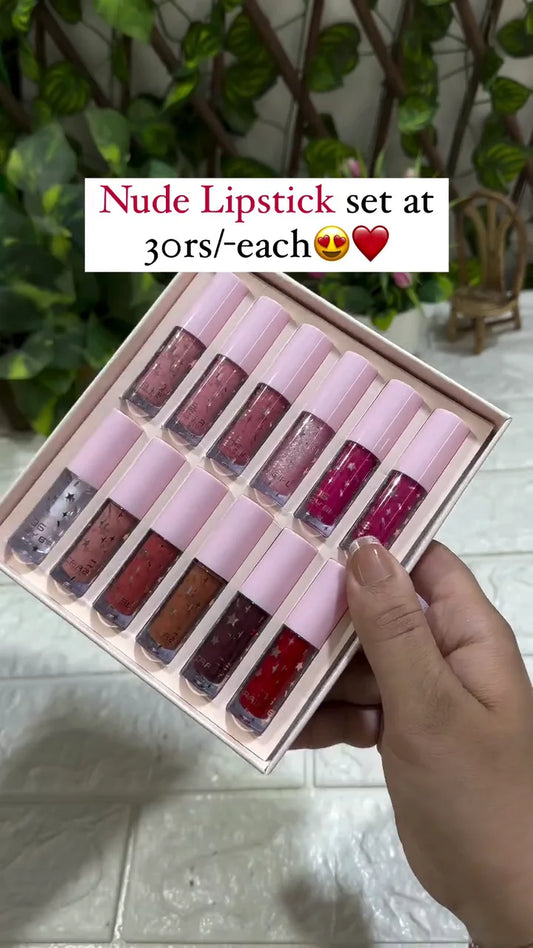 12-Piece Nude and Glossy Liquid Lipstick Set – Long-Lasting Moisturizing Lip Colors with Matte, Shimmer, and Gloss Finishes in Everyday Natural to Bold Shades