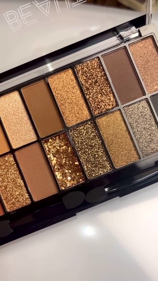 Beetle Cosmetics Warm Brown and Gold Eyeshadow Palette – 15 Rich Matte and Sparkling Shades for Stunning Glam Looks