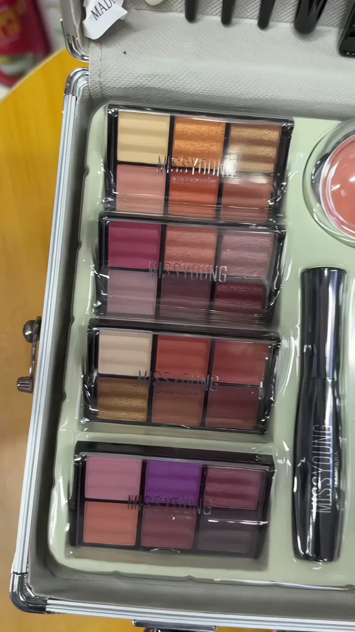 Miss Young Premium Makeup Trolley Case – Complete Beauty Kit with Lipsticks, Eyeshadows, Blushers, Nail Polishes, Brushes & Pencils – Professional Cosmetic Organizer