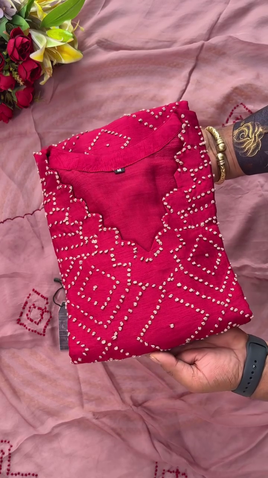 Maroon Embroidered Kurti with Geometric Detailing, Paired with a Soft Beige Dupatta – Perfect for Festive and Casual Occasions