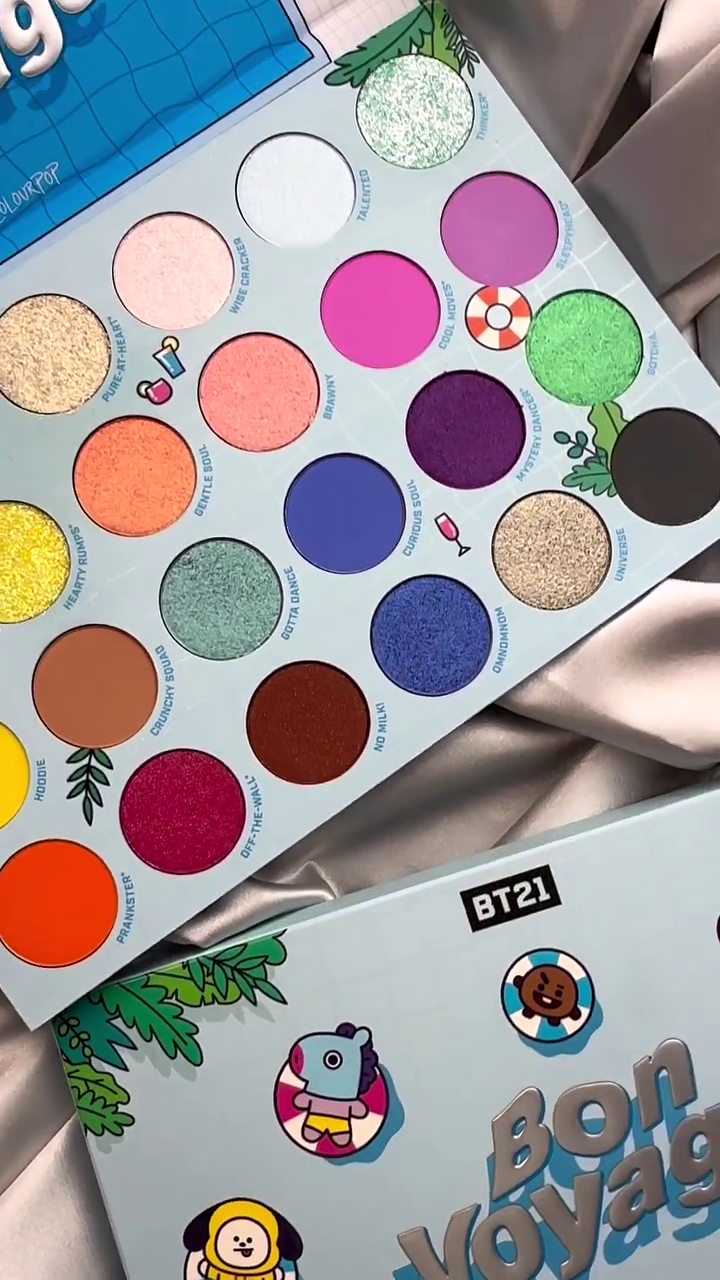 “BT21 Bon Voyage Eyeshadow Palette – 24 Colorful Shades with Matte, Metallic & Shimmer Finishes