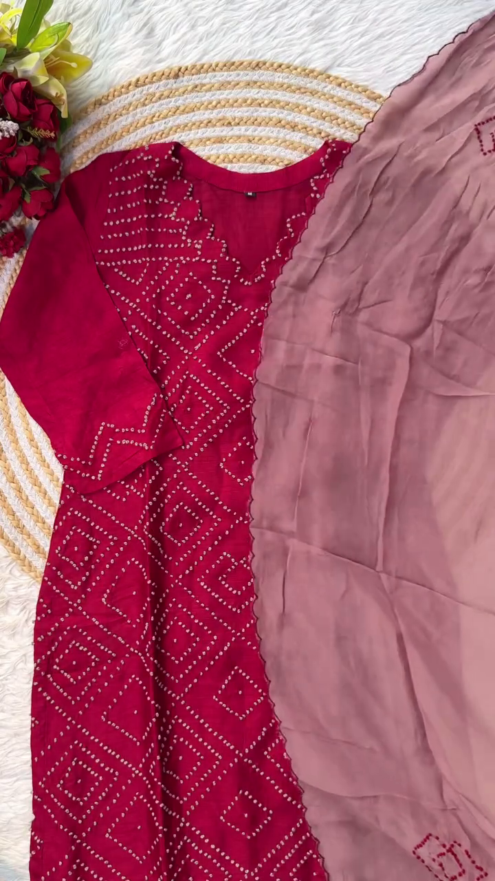 Maroon Embroidered Kurti with Geometric Detailing, Paired with a Soft Beige Dupatta – Perfect for Festive and Casual Occasions