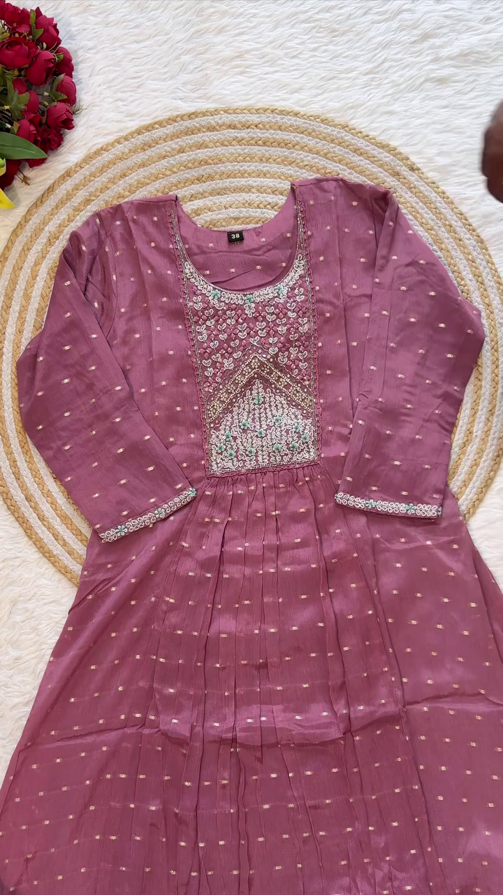 Lavender Embroidered Anarkali Kurta with Intricate Sequin and Beadwork - Paired with Sheer Georgette Dupatta for Festive and Traditional Occasions