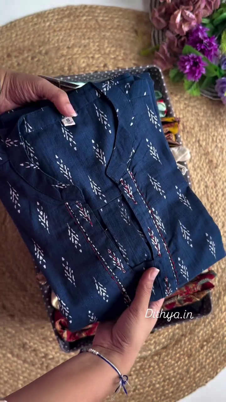 Set of 2 Stylish Cotton Kurtis in Red Floral and Blue Printed Designs for Comfortable and Elegant Everyday Wea