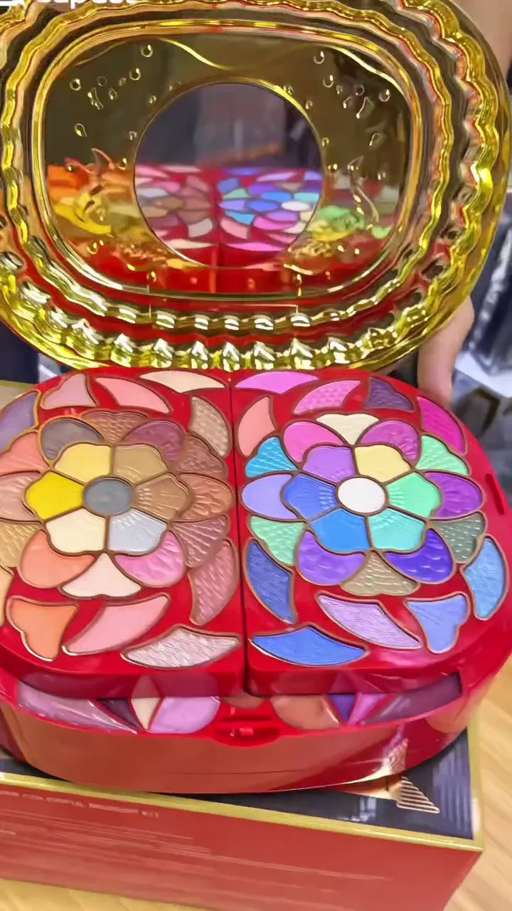 Flower Design All-in-One Makeup Kit – Multi-Color Eyeshadows, Blushers, Compact Powders, Lip Colors & Applicators in Elegant Case