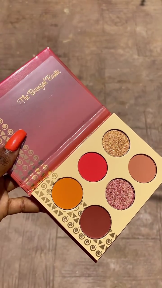 Vibrant 6-Shade Eyeshadow Palette in Bold Reds, Oranges, and Shimmering Golds, Perfect for Bold and Glamorous Eye Looks