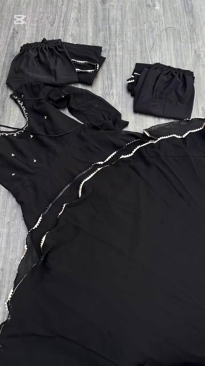 Chic Black Embroidered Anarkali Kurta Set with Matching Chiffon Dupatta and Bottom, Perfect for Casual and Semi-Formal Occasions