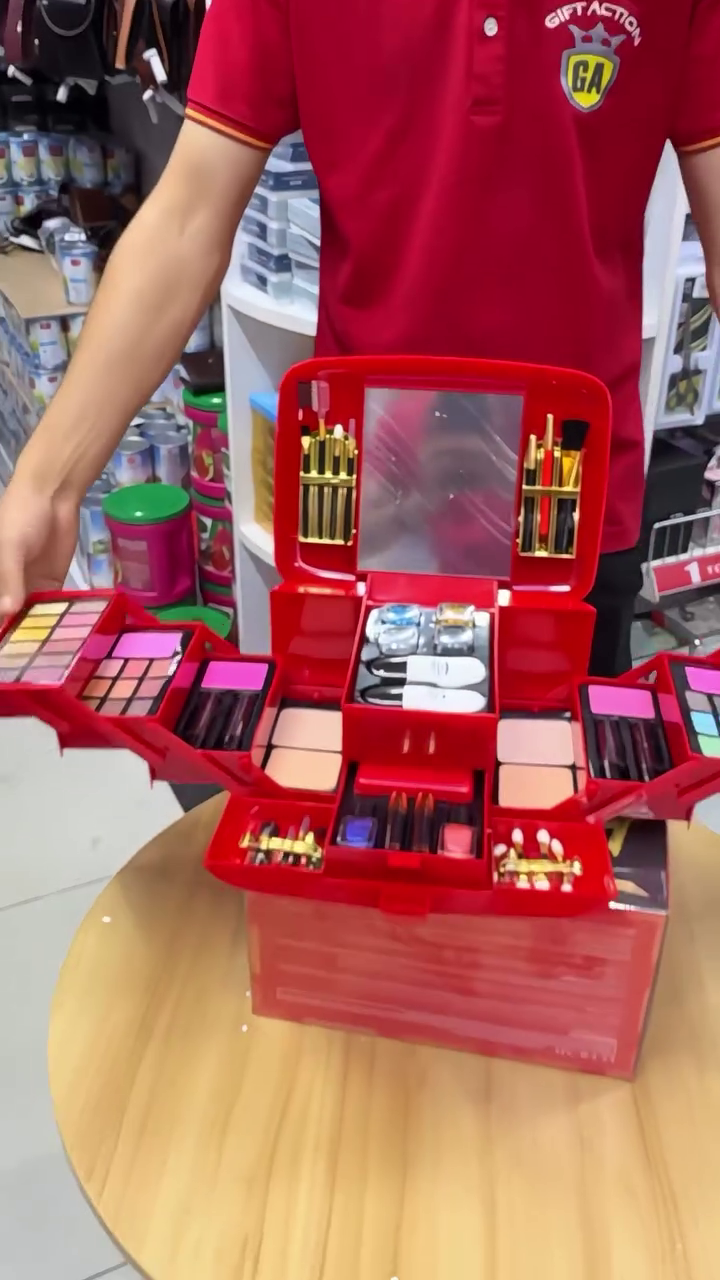 Premium All-in-One Makeup Kit Box – Large Red Vanity Case with Eyeshadows, Blush, Lipsticks, Nail Polish, Powders & Brushes | Complete Professional Beauty Set with Mirro