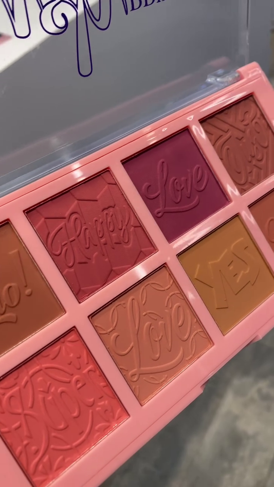 Love & Happy Blush Palette - 9 Soft and Pigmented Shades with Fun Text Engravings, Perfect for Every Skin Tone and Occasion