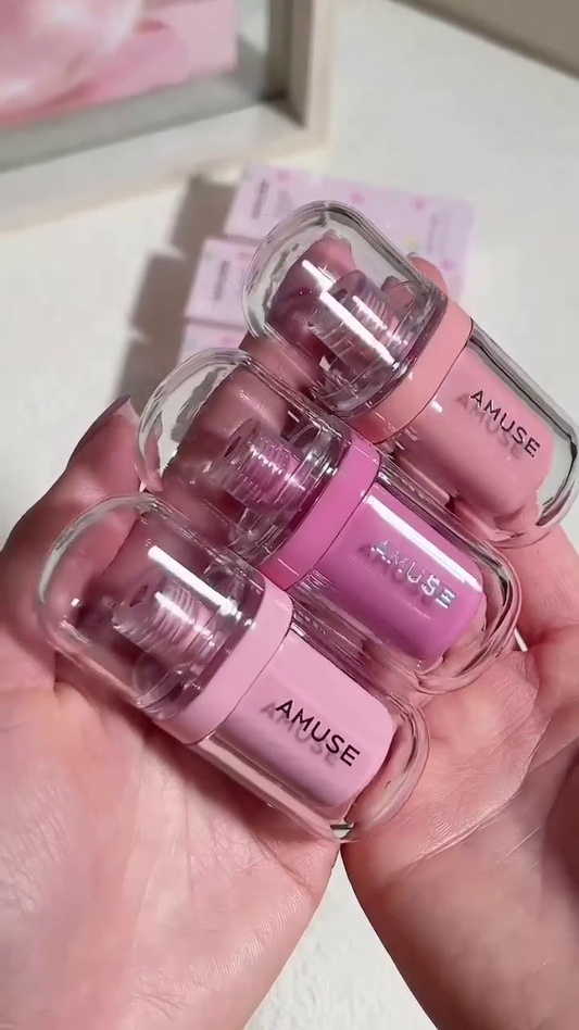 Amuse Lip Tints – Set of 3 Shades in Soft Pink, Rose, and Deep Berry for Natural, Long-lasting Color