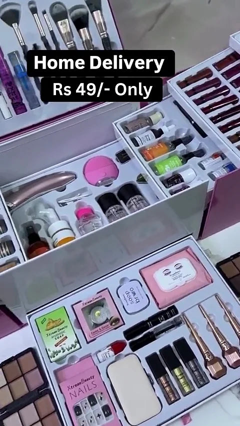 Deluxe All-in-One Makeup and Skincare Box – Complete Beauty Kit with Serums, Brushes, Lipsticks, Eyeshadows, Foundation, and Nail Essentials for Professional and Home Glam