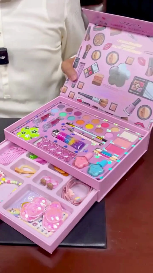All-in-One Makeup Gift Box with Eyeshadow Palettes, Lipsticks, Lip Gloss, Blush, Brushes, Nail Accessories & Beauty Essentials – Fun Cosmetic Kit for Girls, Beginners, Daily Use, Parties & Gifting