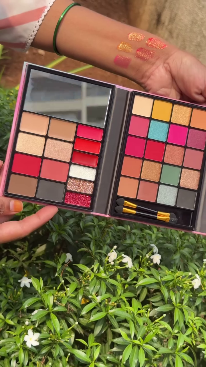 Vibrant 40-Color Eyeshadow and Lip Palette with Bold Mattes, Shimmers, and Glitters – Includes Perfect Reds, Pinks, and Fun Brights for Every Look