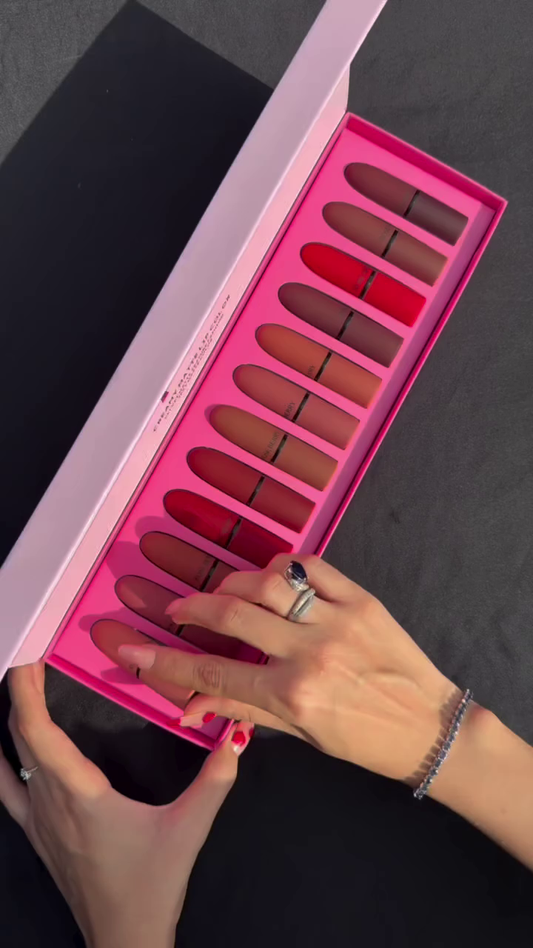 12-Piece Matte Lipstick Set – Stunning Nude, Red, and Pink Shades for Every Occasion | Long-Lasting, High-Quality Formula in a Chic Pink Gift Box