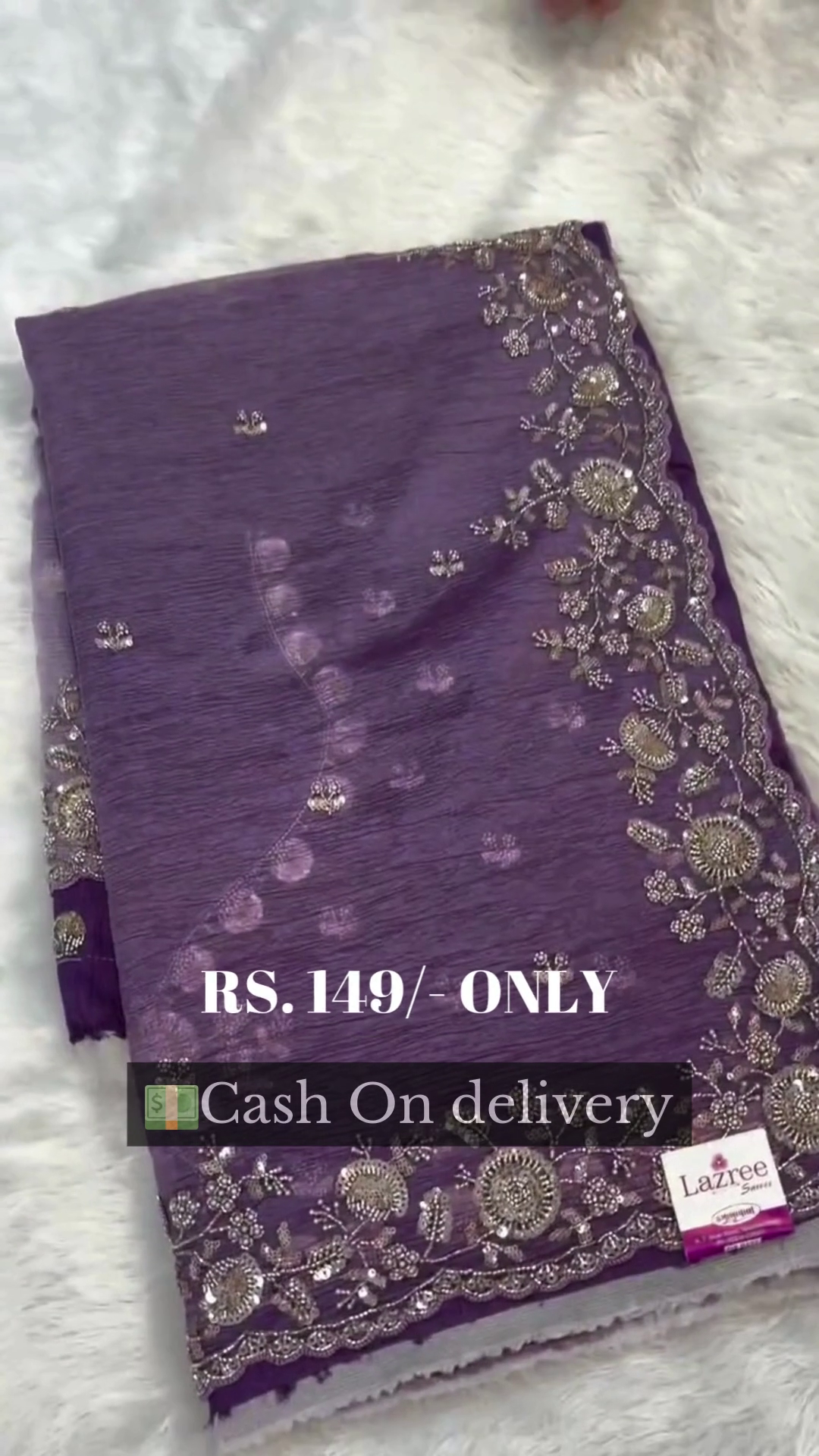 Purple Embroidered Fabric with Intricate Floral Detailing, Perfect for Special Occasions and Custom Outfits, Soft and Luxurious Touch