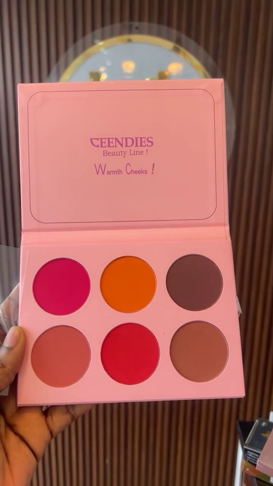 Ceendies Beauty Line Warmth Cheeks Blush Palette – 6 Rich Shades of Pink, Red, Orange, and Brown for a Flawless Natural Glow