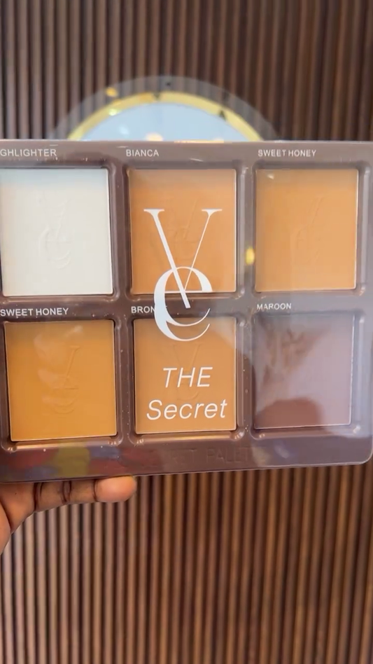 V&C The Secret Contour and Highlight Palette – 6 Shades Including Highlighter, Bianca, Sweet Honey, Bronzer, Maroon for Sculpting and Radiant Glow
