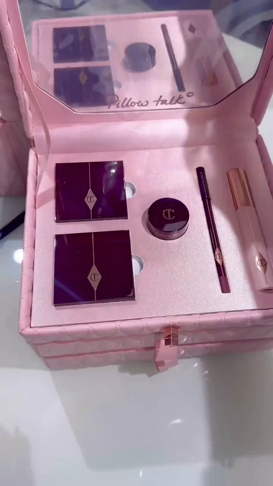 Complete Makeup Gift Set with Eyeshadow, Blush, Highlighter, Mascara & Lip Essentials in Quilted Pink Case