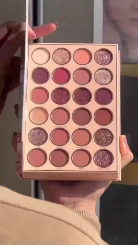 25-Color Eyeshadow Palette – Matte, Shimmer & Glitter Nude, Pink & Mauve Shades | Versatile Glam Eye Makeup Palette