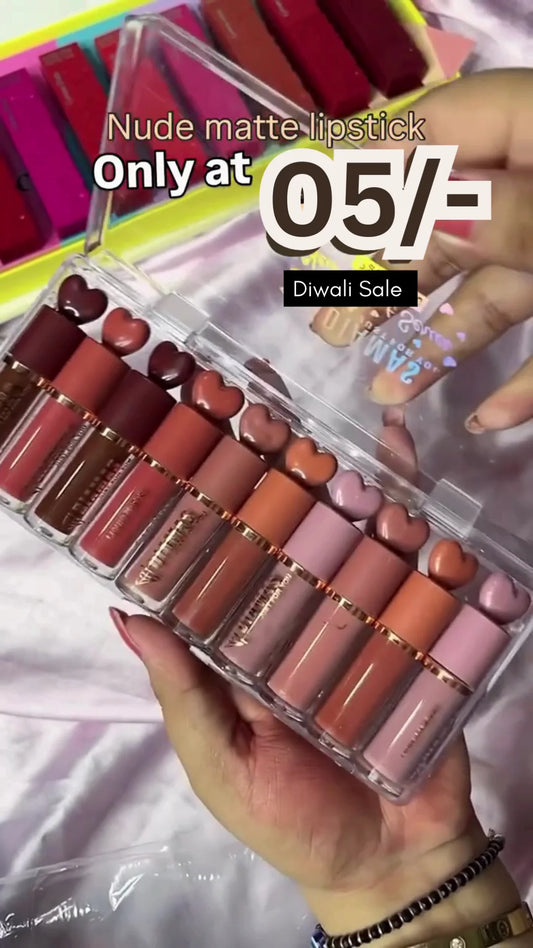 Nude Matte Lipstick Set – Long-Lasting Waterproof Lip Colors in Multiple Shades with Smooth Velvet Finish, Heart-Cap Design & Travel-Friendly Case – Perfect for Everyday Wear & Gifting