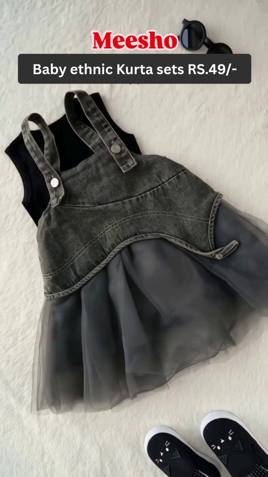 Trendy Baby Denim and Tulle Frock Sets – Stylish Western Dresses with Jackets and Skirt Combos for Girls