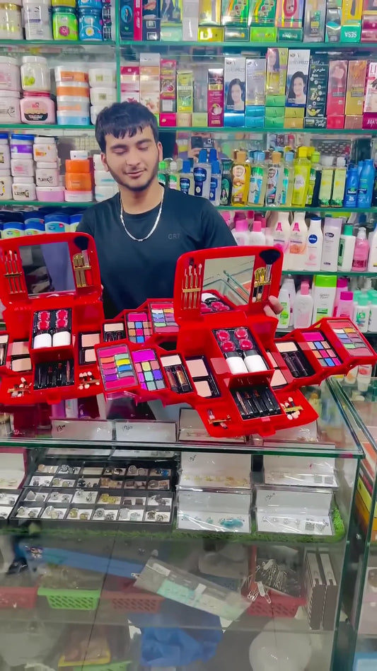 Deluxe All in One Makeup Kit with Mirror Multi Layer Organizer Case Including Eyeshadows Lipsticks Blush Compact Brushes and Complete Makeup Essentials