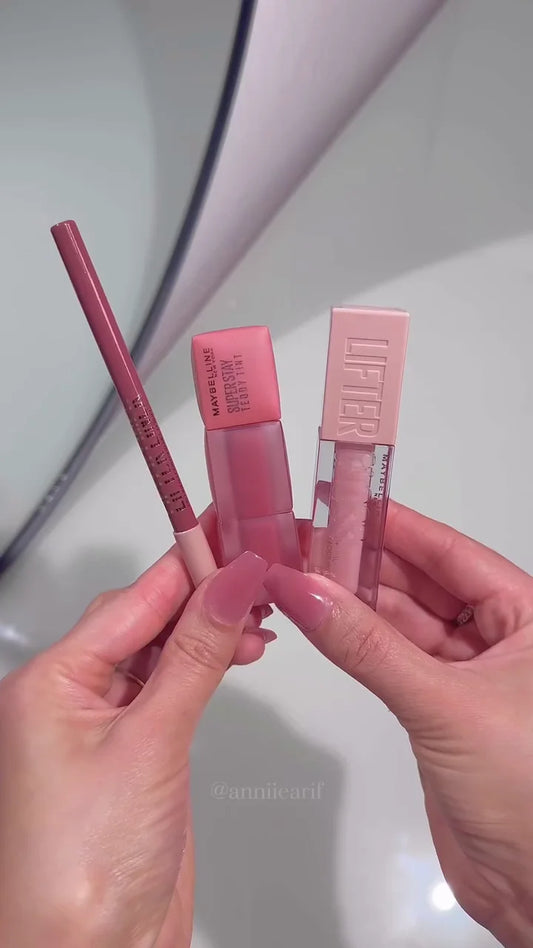 Maybelline Lip Combo Set – Superstay Teddy Tint, Lifter Gloss & Lip Liner in Rosy Nude Shades for Perfect Everyday & Party-Ready Lips