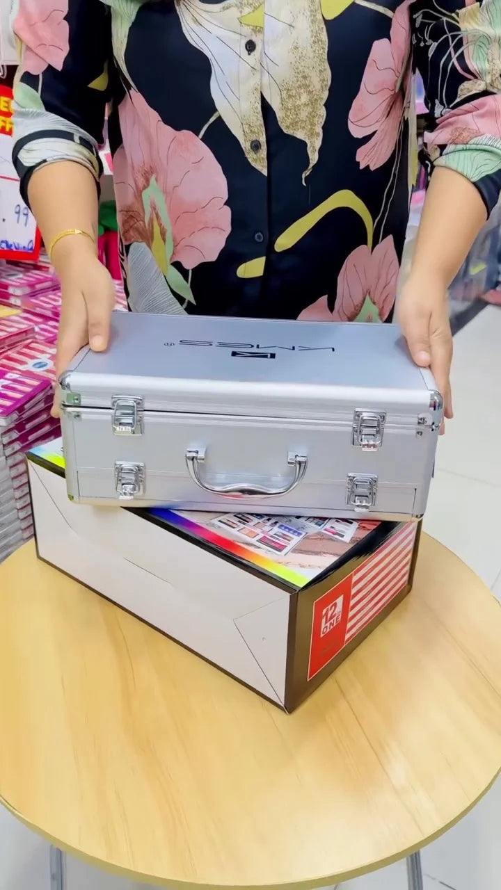 Professional All in One Makeup Kit with Mirror Multi Layer Silver Case Including Eyeshadows Lipsticks Blush Powders Brushes and Complete Makeup Essentials