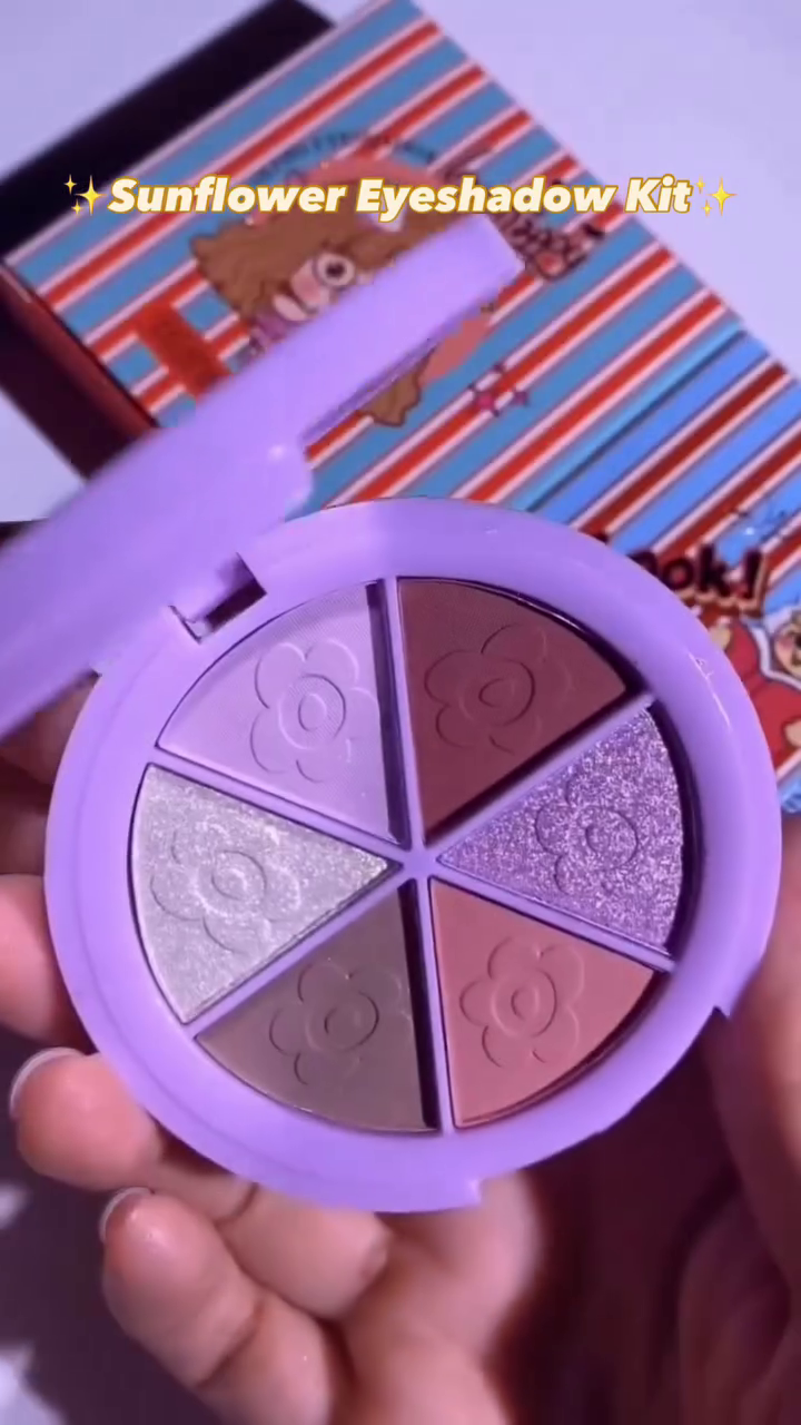 Sunflower Eyeshadow Kit – 6-Color Face Palette with Soft Matte and Shimmer Finishes in a Cute Cartoon Bunny-Themed Compact for Everyday and Glam Looks