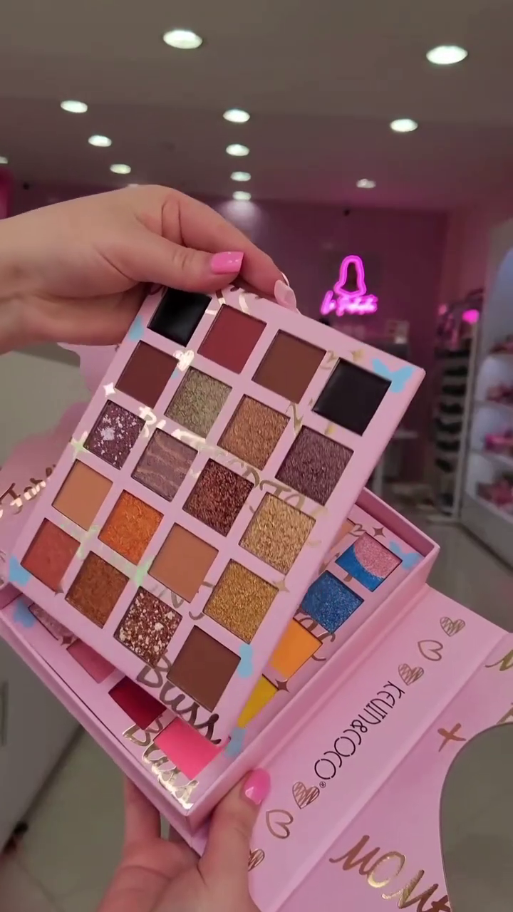 All-in-One Makeup Gift Set with 4 Vibrant Matte Lipsticks and Multi-Layered Eyeshadow Palette Featuring Bold Mattes, Shimmers, and Glitter Shades – Beautifully Packaged in a Pink Vanity Box for Everyday Glam