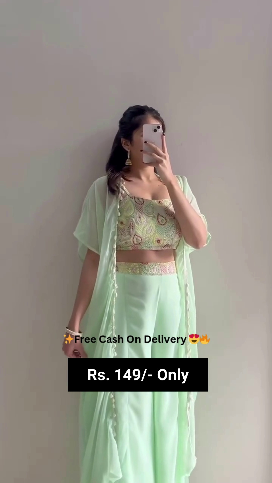 Stylish Women’s Ethnic Co-ord Set with Embroidered & Printed Crop Top, Flowy Palazzo Pants and Matching Dupatta Available in White, Pastel Pink and Light Green Colors