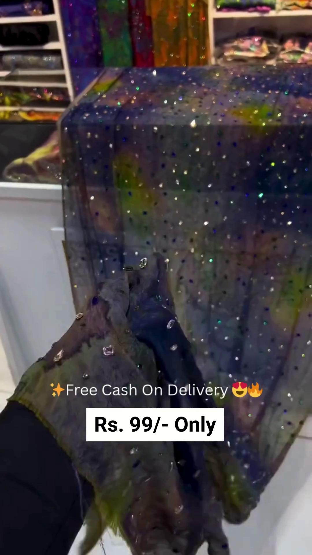 Designer Multicolor Shimmer Net Saree with Sparkling Sequin and Stone Work – Lightweight Partywear & Festive Ethnic Chunni for Women