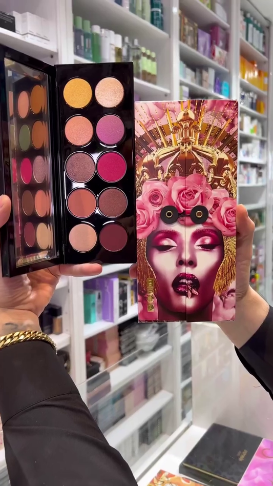Luxury Professional Eyeshadow Palette with 10 Highly Pigmented Shades – Featuring a Mix of Matte, Shimmer, and Metallic Finishes in Bold Pinks, Warm Neutrals, and Rich Golden Tones