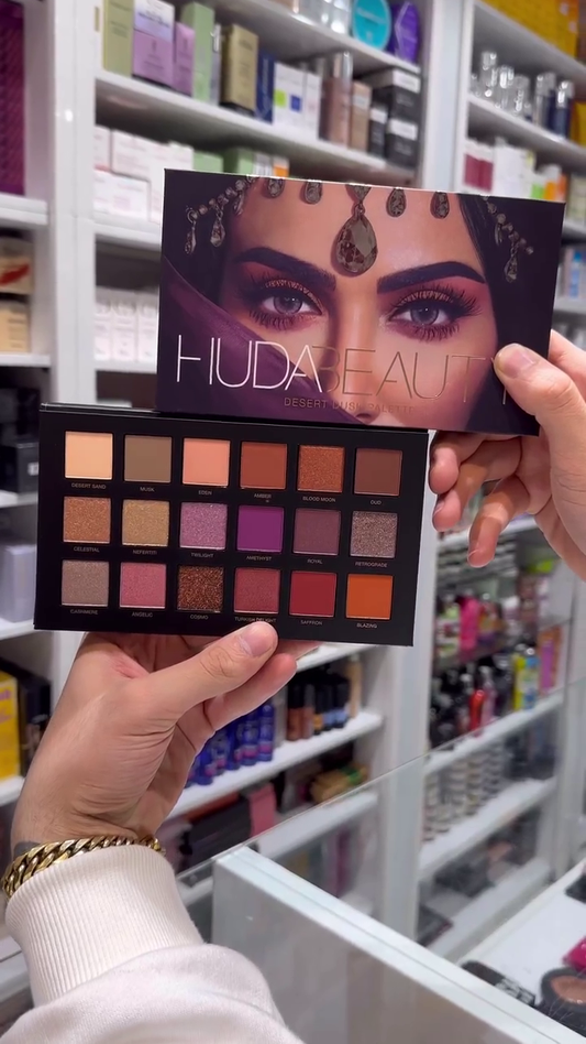 Huda Beauty Desert Dusk Eyeshadow Palette – 18 Highly Pigmented Shades with Matte, Shimmer, Pearl, and Glitter Finishes in Warm Neutrals, Rich Berries, and Dazzling Metallics