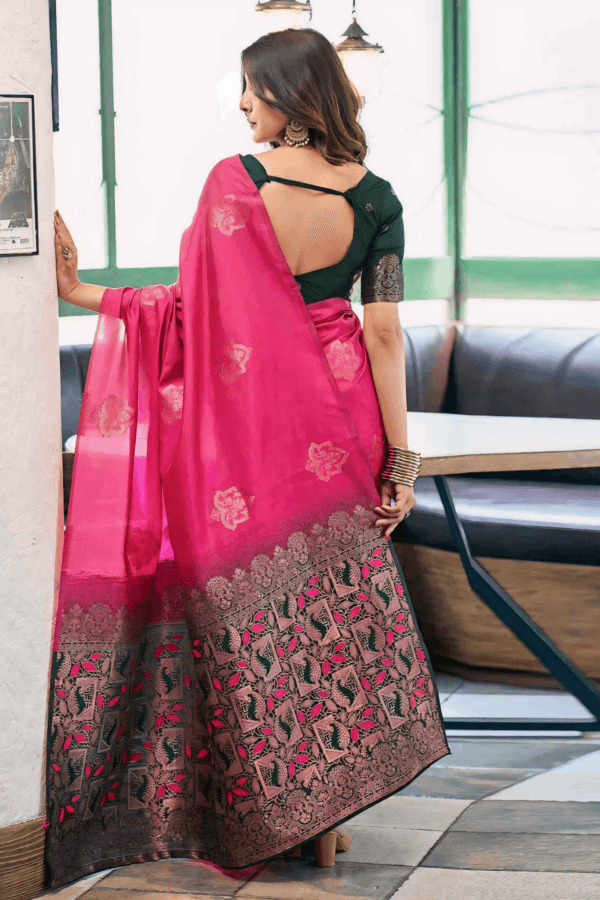 BEAUTIFUL JECQUARD ZARI WORK BANARASI SOFT SILK SAREE - Image 3