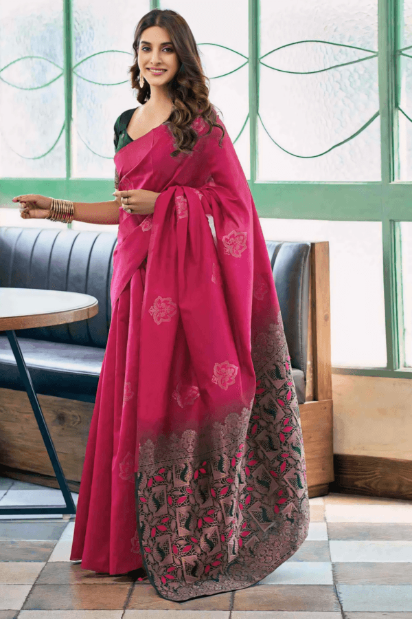 BEAUTIFUL JECQUARD ZARI WORK BANARASI SOFT SILK SAREE - Image 2