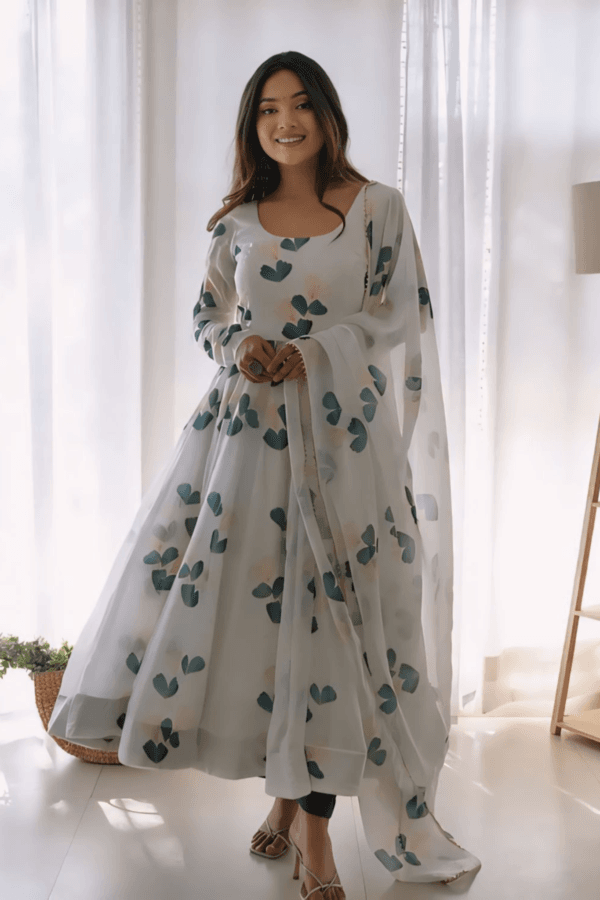 FLORAL PRINT ANARKALI GOWN SET WITH DUPATTA - Image 4