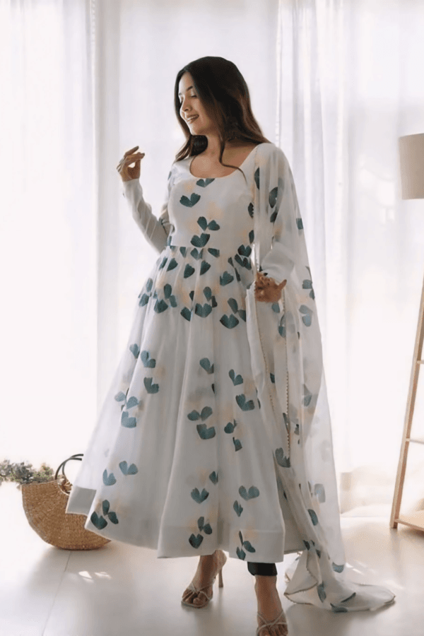 FLORAL PRINT ANARKALI GOWN SET WITH DUPATTA - Image 3