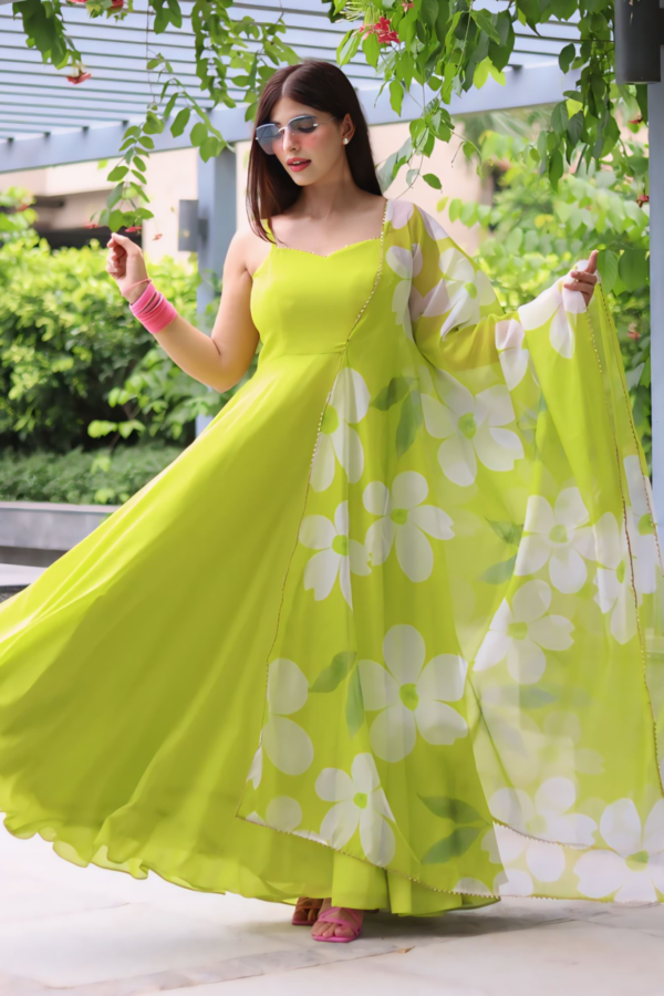 SOFT ANARKALI GOWN WITH FLORAL PRINTED DUPATTA