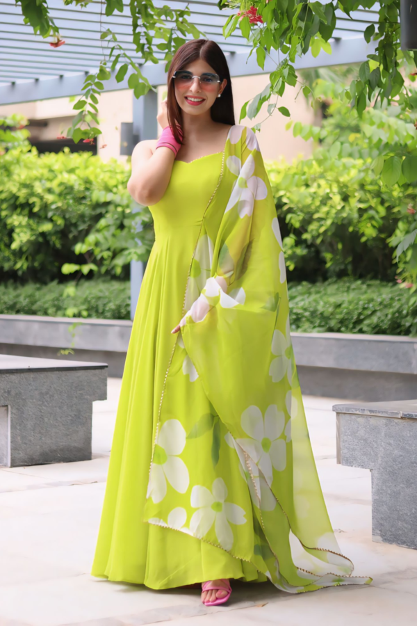 SOFT ANARKALI GOWN WITH FLORAL PRINTED DUPATTA - Image 4