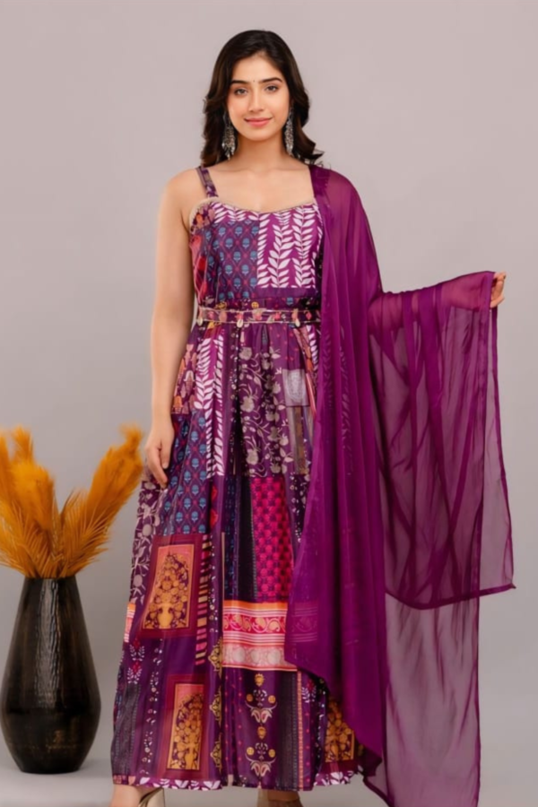 VIBRANT PATCHWORK MAXI DRESS WITH CHIFFON DUPATTA