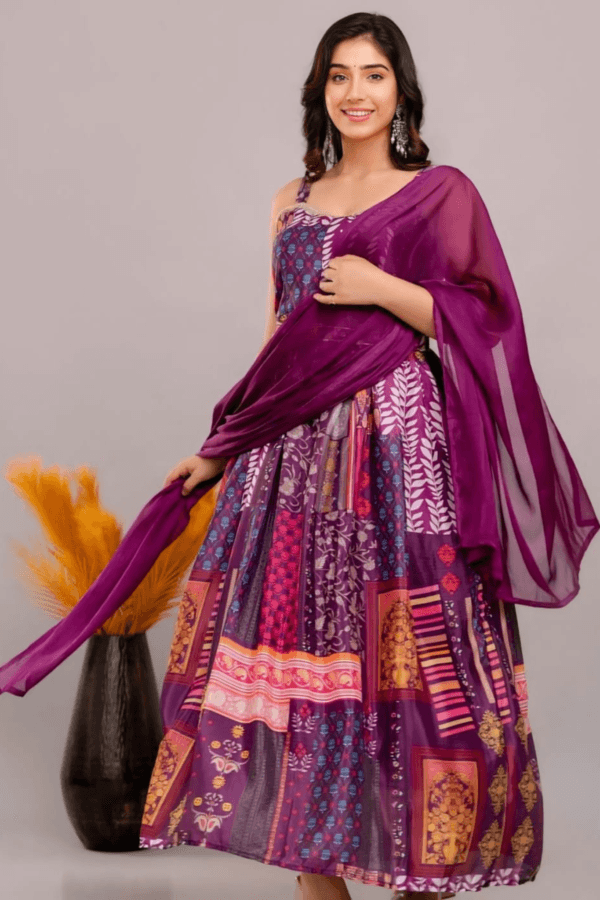 VIBRANT PATCHWORK MAXI DRESS WITH CHIFFON DUPATTA - Image 2